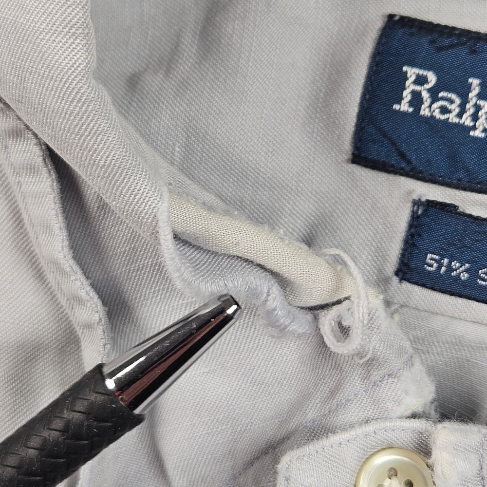 Ralph Lauren Button Down Shirt Mens XL Grey Silk Linen Blend Blake Pony Logo - Picture 5 of 9